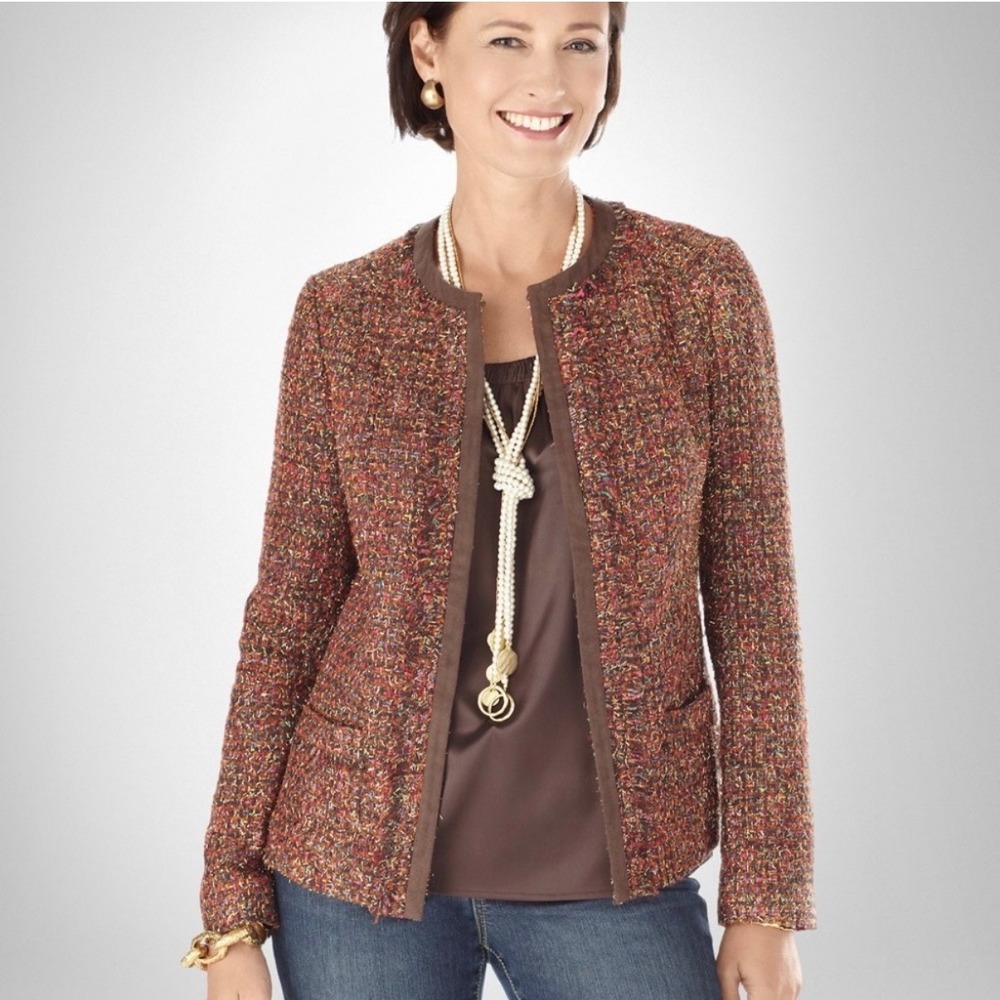 Chicos Rainbow‎ Shine Vikey Metallic Tweed Blazer Jacket Size 2 Large